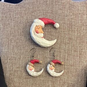 Santa Moon Earrings and Brooch Set